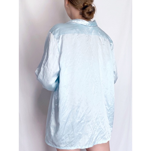 Vintage Victoria’s Secret Y2K Oversized Baby Blue Silky Button Down Top - Picture 7 of 9